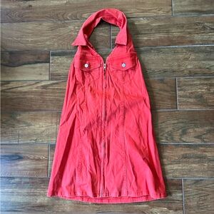NWT red halter denim game day dress
